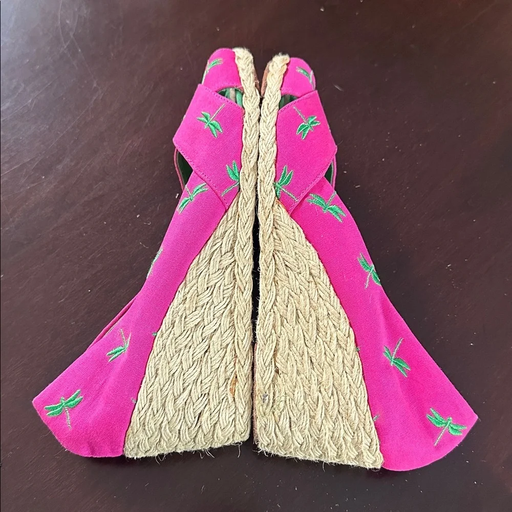 Lauren Ralph Lauren Cecelia Pink Embroidered Canvas Wedge Espadrille Size 10